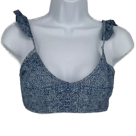 Bikini Ruffle Shoulder Top in Denim Pattern Size Large - Picture 1 of 5